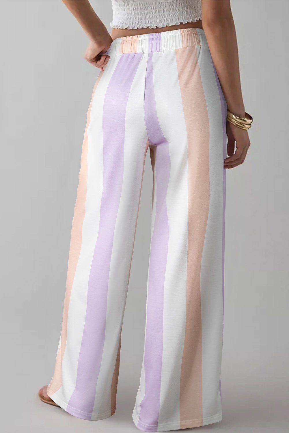 Purple Striped Colorblock High Waist Wide Leg Pants - MAD RUFFI