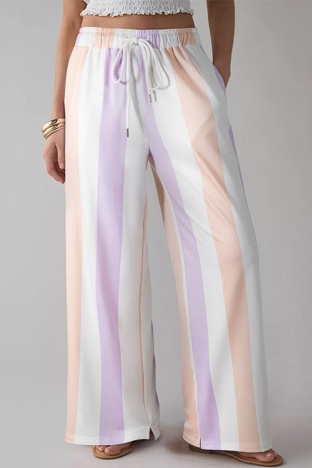 Purple Striped Colorblock High Waist Wide Leg Pants - MAD RUFFI