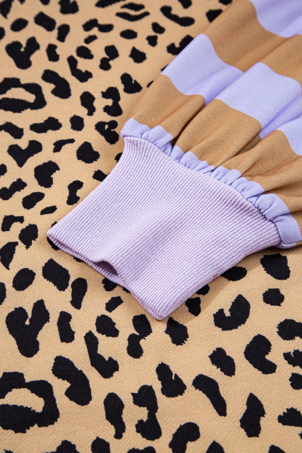 Purple Striped Leopard Colorblock Side Slits Sweatshirt - MAD RUFFI