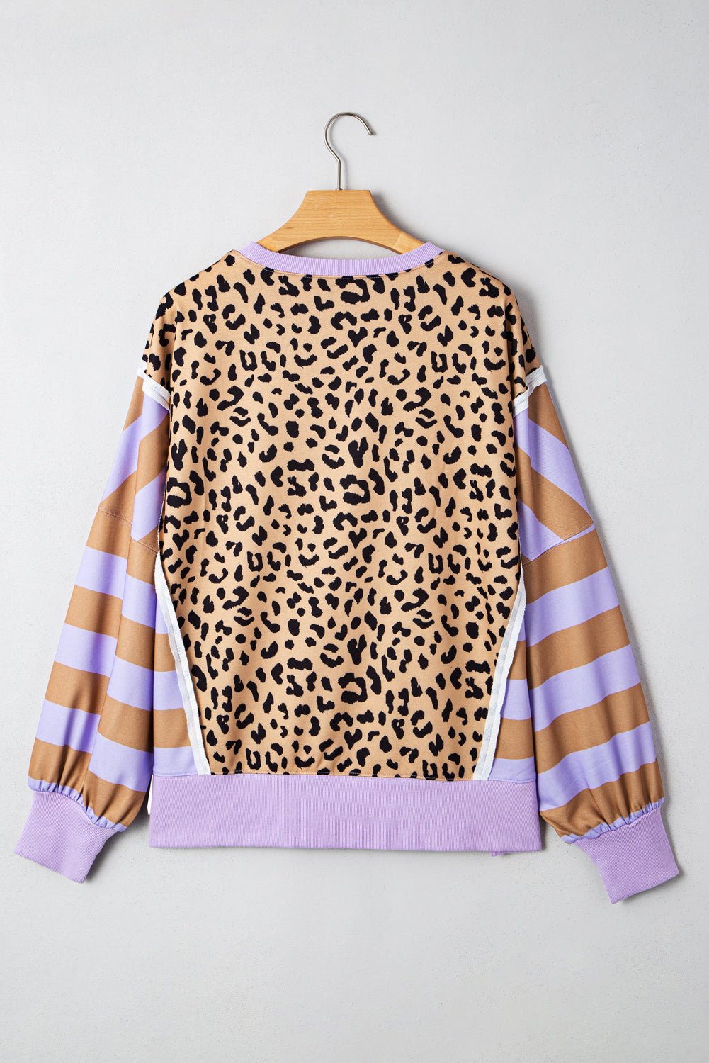 Purple Striped Leopard Colorblock Side Slits Sweatshirt - MAD RUFFI