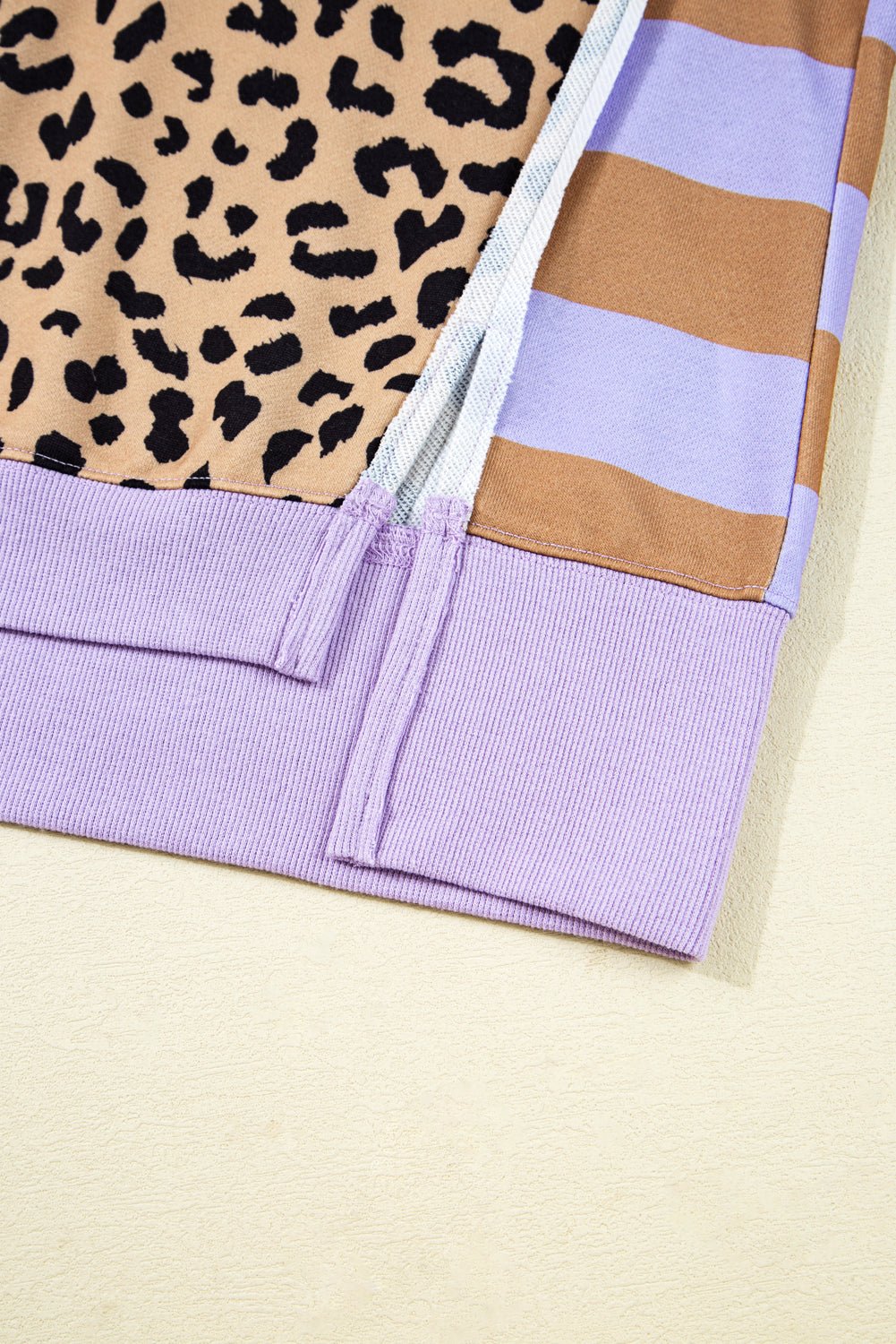 Purple Striped Leopard Colorblock Side Slits Sweatshirt - MAD RUFFI