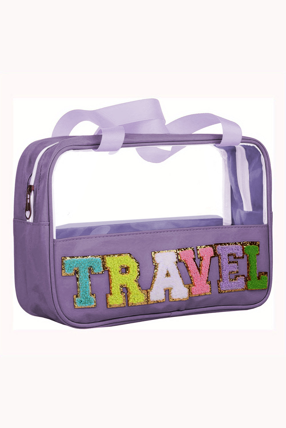 Purple TRAVEL Letter Clear PVC Makeup Bag - MAD RUFFI