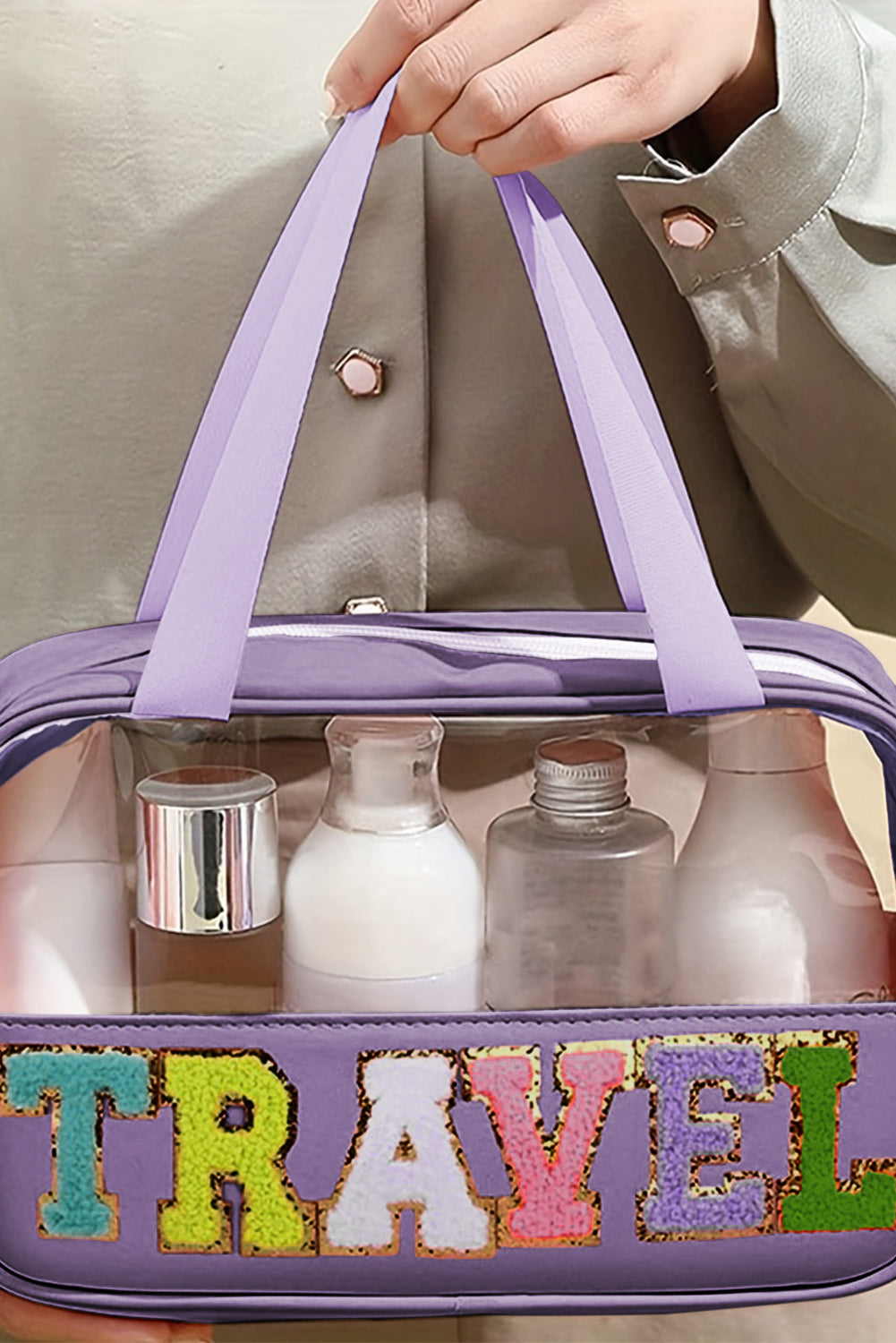 Purple TRAVEL Letter Clear PVC Makeup Bag - MAD RUFFI