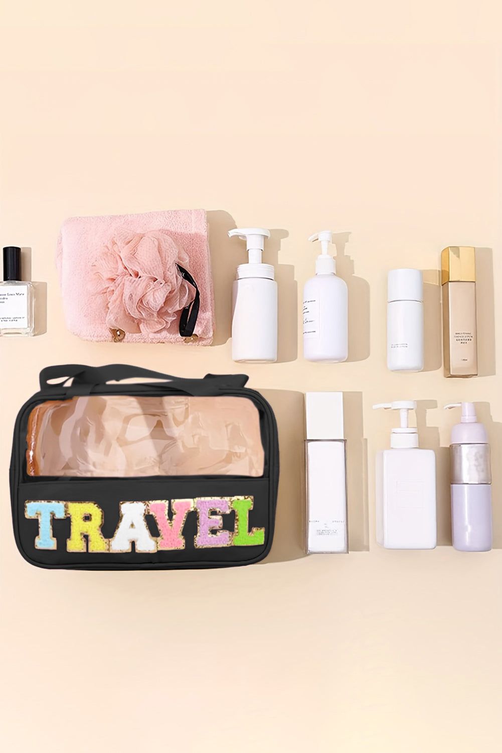 Purple TRAVEL Letter Clear PVC Makeup Bag - MAD RUFFI