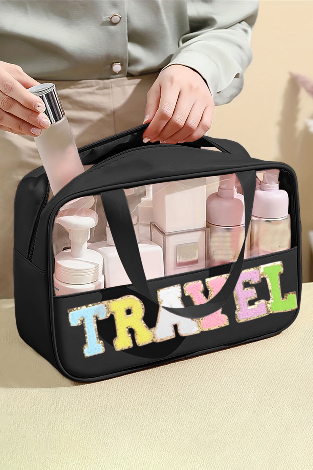 Purple TRAVEL Letter Clear PVC Makeup Bag - MAD RUFFI