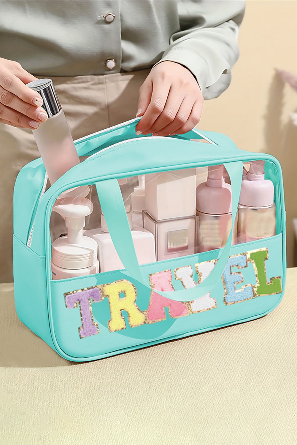 Purple TRAVEL Letter Clear PVC Makeup Bag - MAD RUFFI