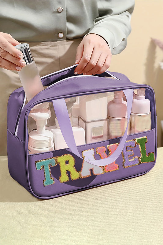 Purple TRAVEL Letter Clear PVC Makeup Bag - MAD RUFFI