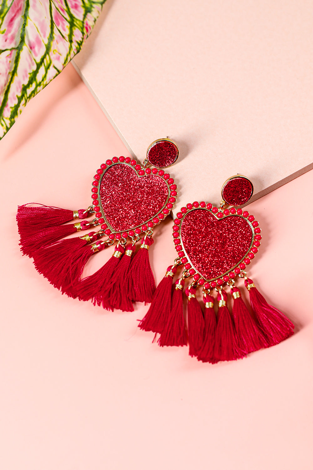 Racing Red Glitter Heart Tassel Valentines Earrings - MAD RUFFI