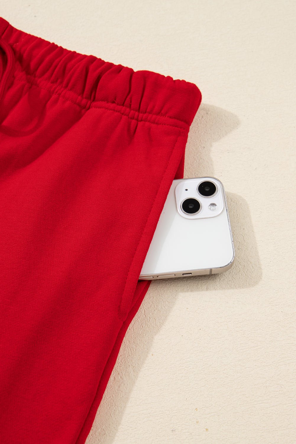 Racing Red Striped Collar Knot Sleeve Sweatshirt and Shorts Set - MAD RUFFI