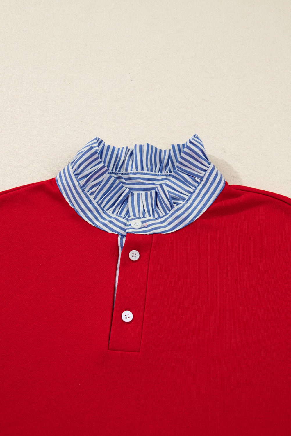 Racing Red Striped Collar Knot Sleeve Sweatshirt and Shorts Set - MAD RUFFI