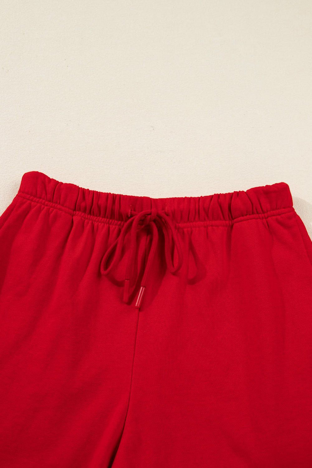 Racing Red Striped Collar Knot Sleeve Sweatshirt and Shorts Set - MAD RUFFI