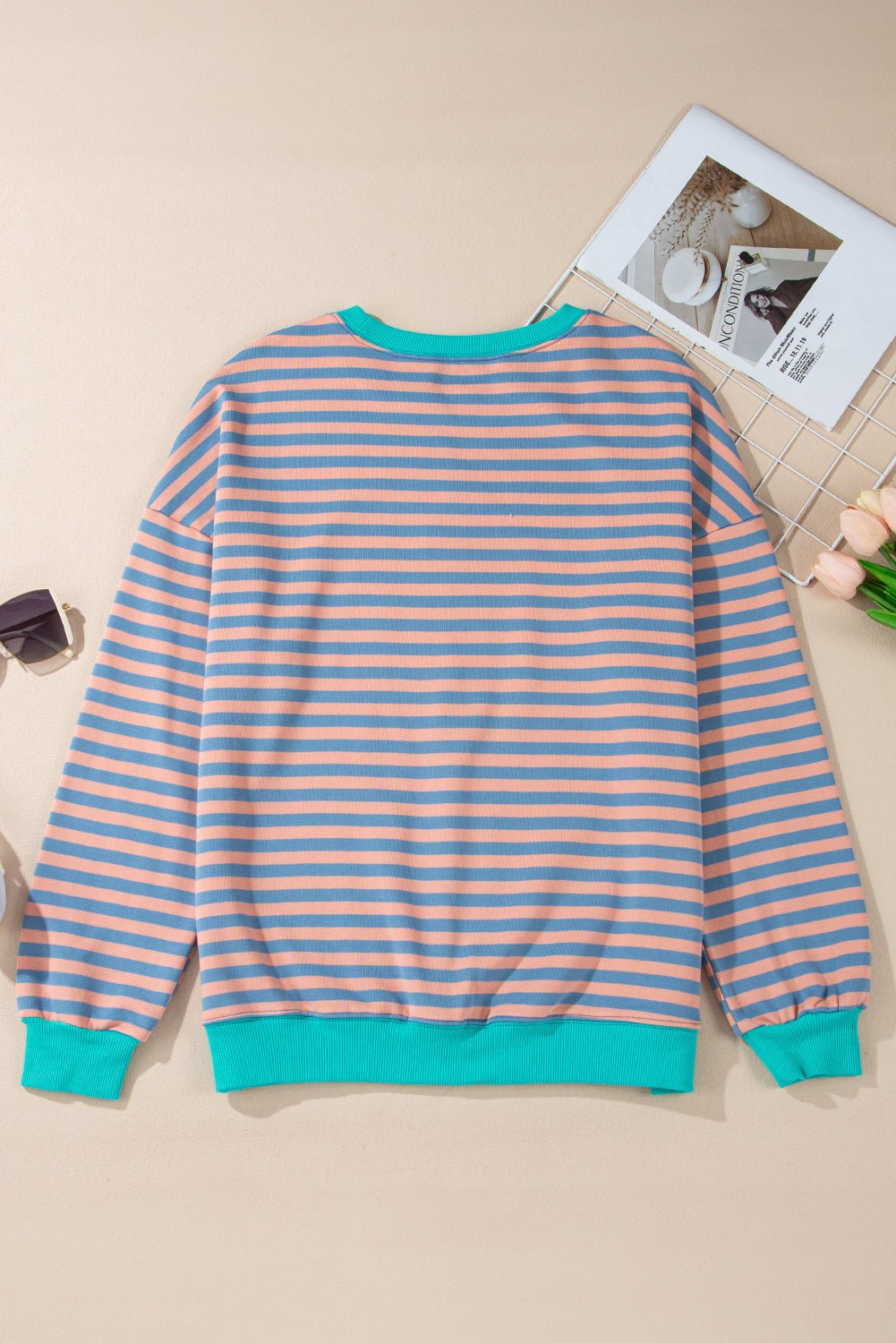 Racing Red Striped Contrast Trim Drop Shoulder Sweatshirt - MAD RUFFI