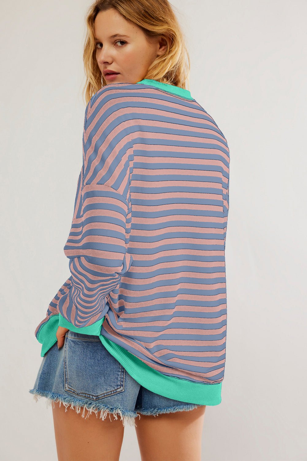Racing Red Striped Contrast Trim Drop Shoulder Sweatshirt - MAD RUFFI