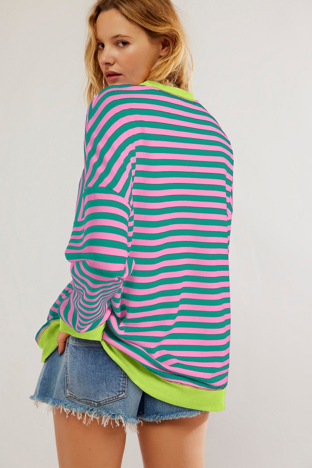 Racing Red Striped Contrast Trim Drop Shoulder Sweatshirt - MAD RUFFI
