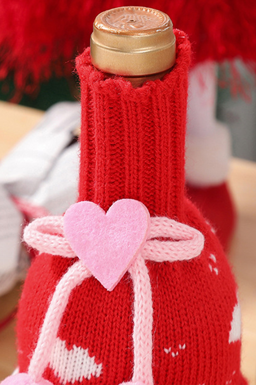 Racing Red Valentine Bow Pattern Wine Bottle Knit Sweater Cover - MAD RUFFI