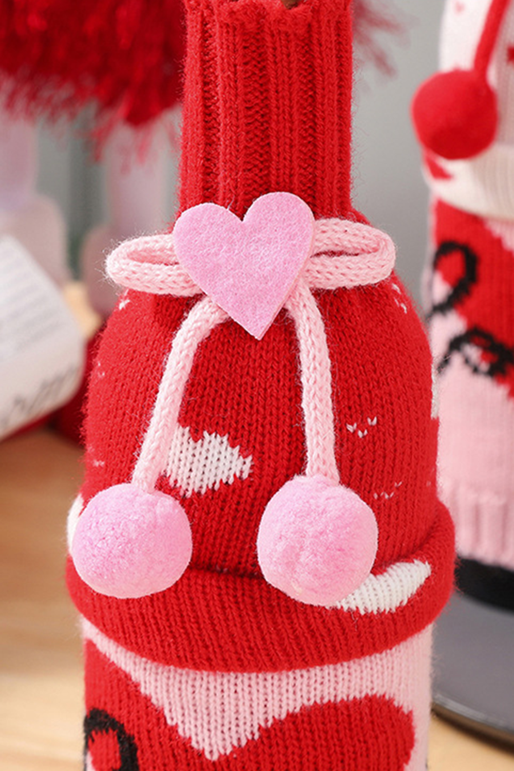 Racing Red Valentine Bow Pattern Wine Bottle Knit Sweater Cover - MAD RUFFI