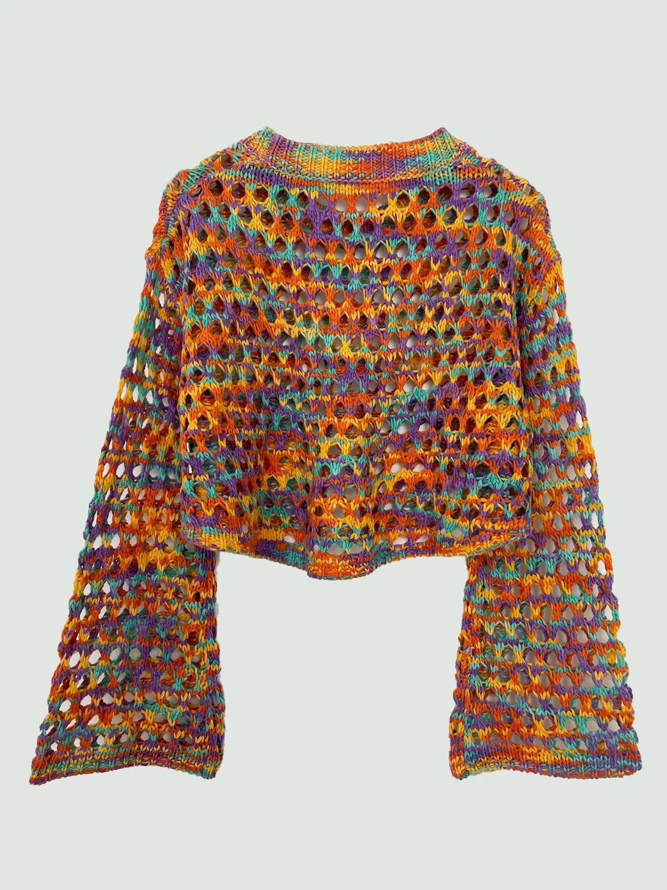 Rainbow Crochet Hollow Out Cropped Sweater - MAD RUFFI