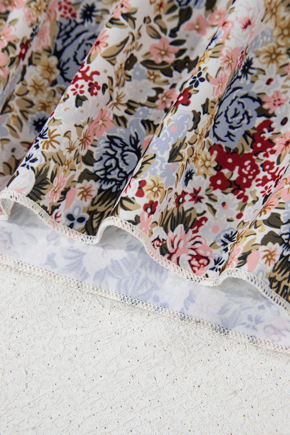 Red Boho Floral Frilled Button Neck Ruffle Short Sleeve Blouse - MAD RUFFI