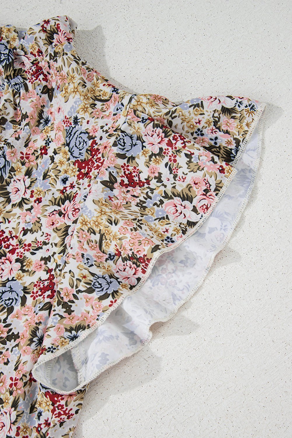 Red Boho Floral Frilled Button Neck Ruffle Short Sleeve Blouse - MAD RUFFI