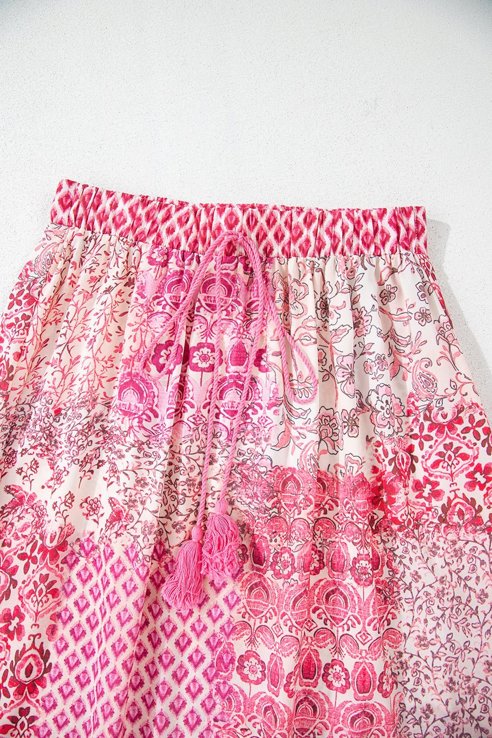 Red Boho Tassel Drawstring High Waist Maxi Skirt - MAD RUFFI