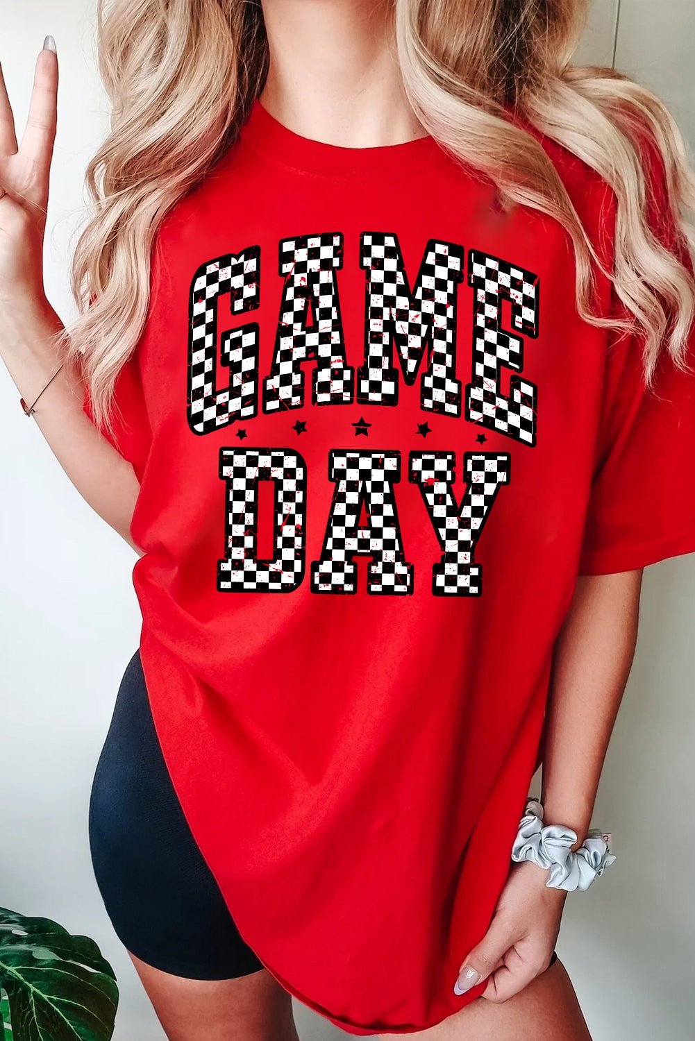 Red Checkered Game Day Graphic T Shirt - MAD RUFFI