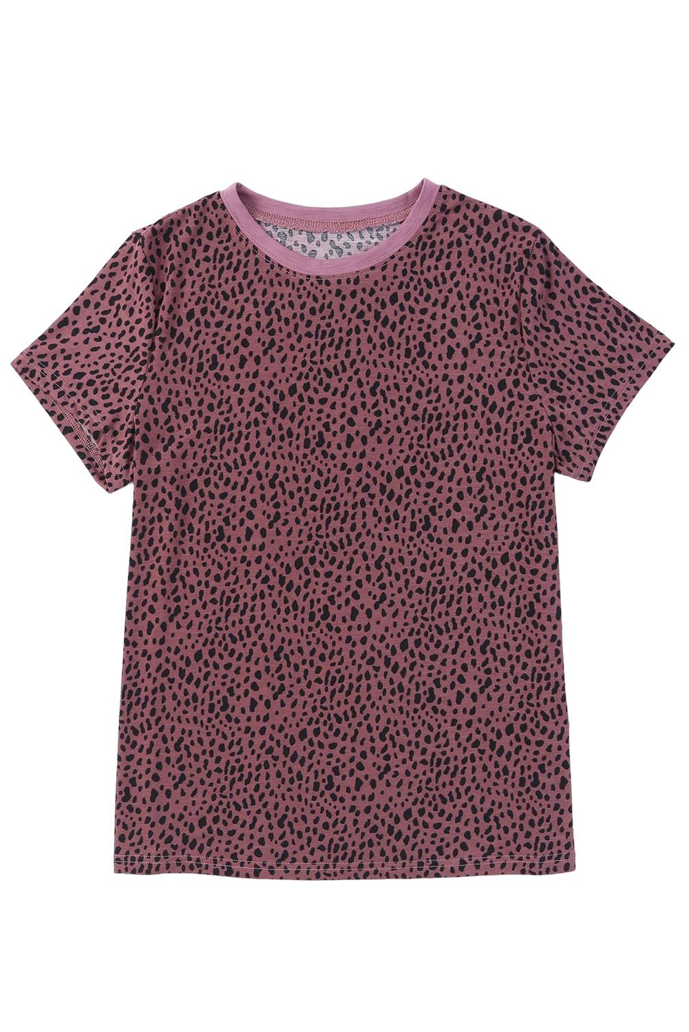 Red Cheetah Print Casual Short Sleeve Crew Neck T Shirt - MAD RUFFI