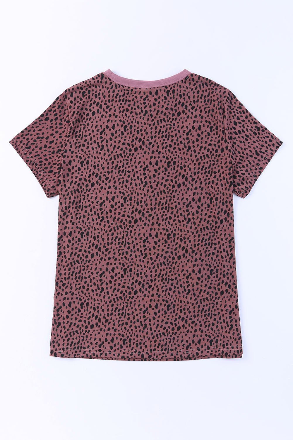Red Cheetah Print Casual Short Sleeve Crew Neck T Shirt - MAD RUFFI