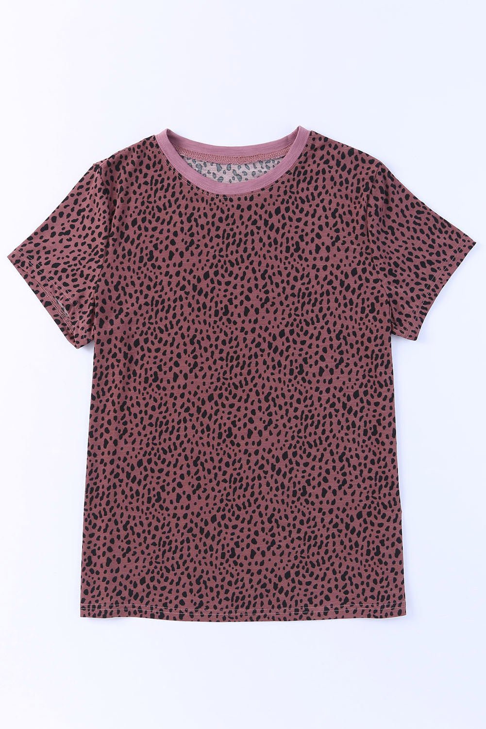Red Cheetah Print Casual Short Sleeve Crew Neck T Shirt - MAD RUFFI