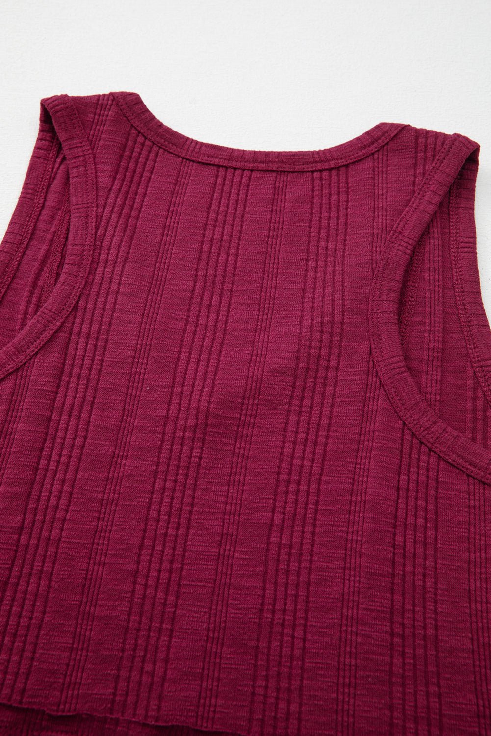 red dahlia ribbed textured exposed stitching tank top - MAD RUFFI