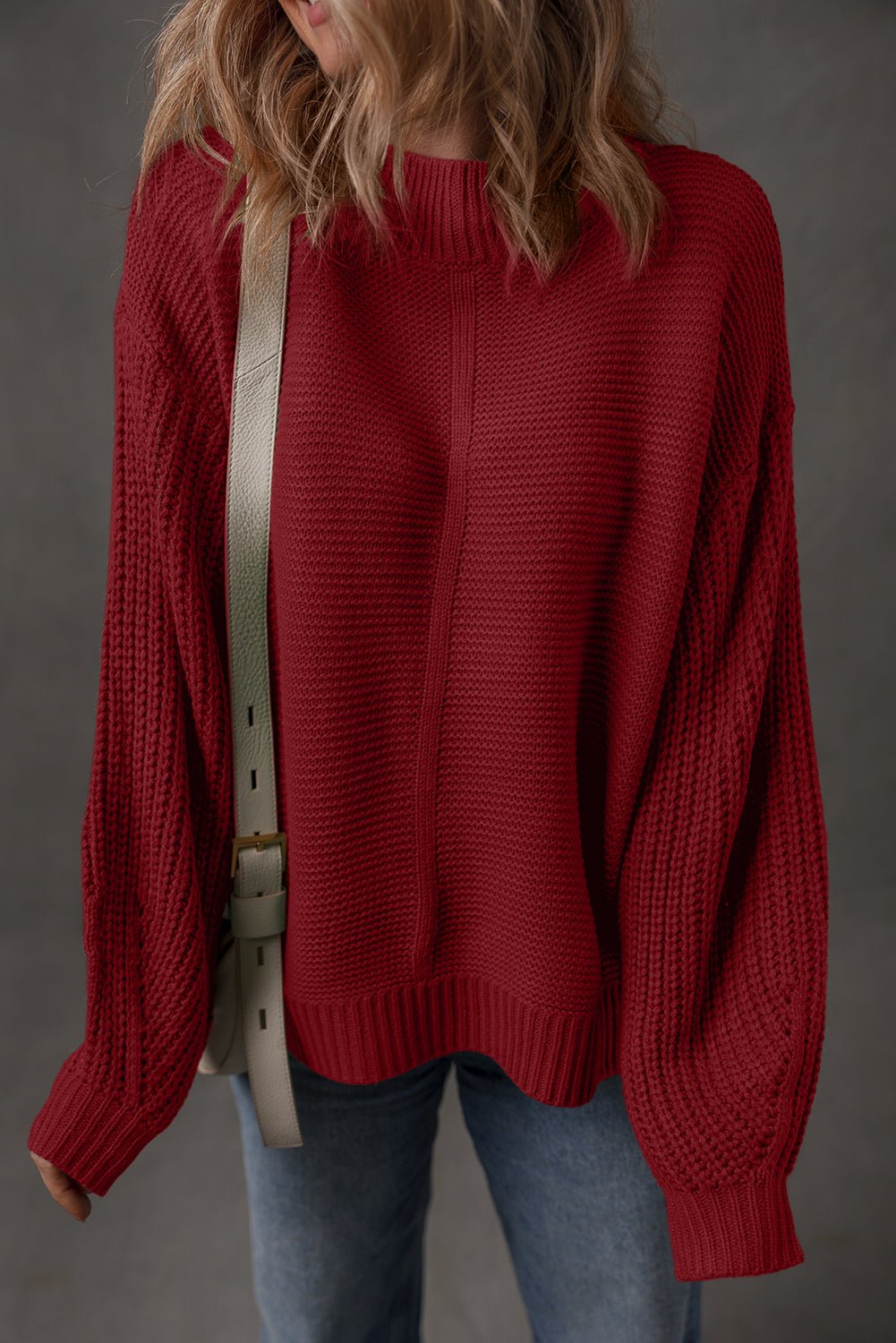 Red Dahlia Solid Color Front Seam Drop Shoulder Loose Sweater - MAD RUFFI