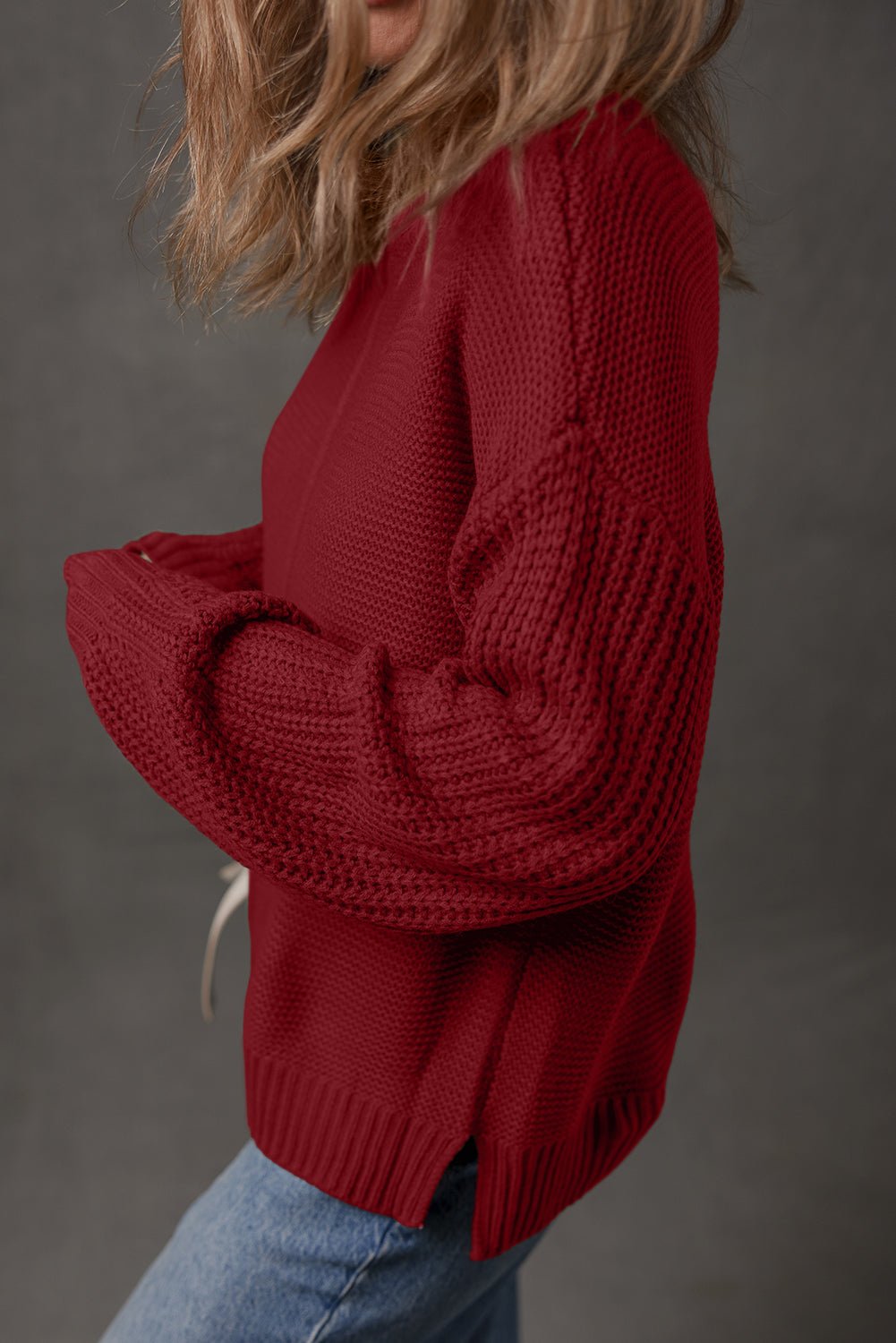 Red Dahlia Solid Color Front Seam Drop Shoulder Loose Sweater - MAD RUFFI