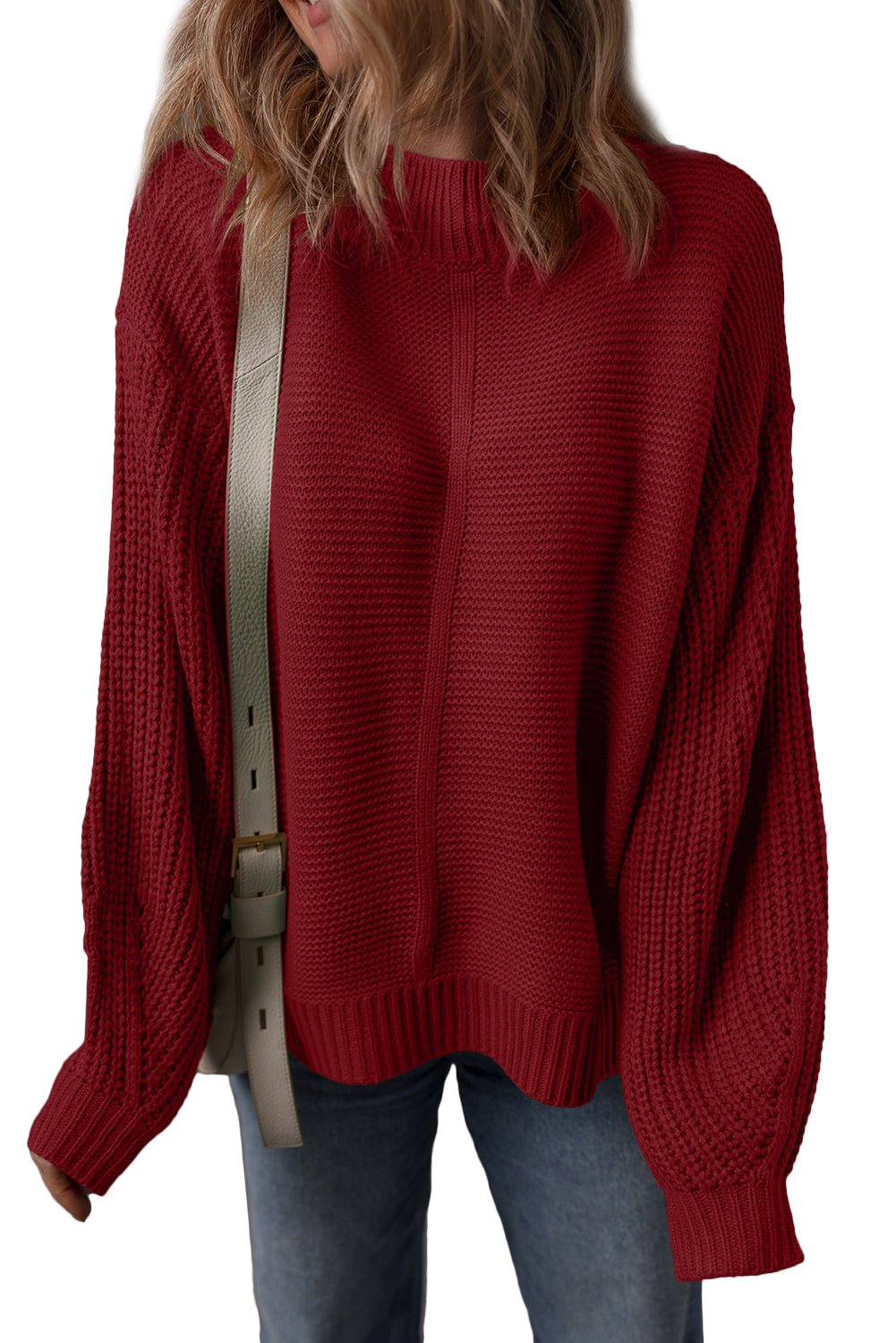 Red Dahlia Solid Color Front Seam Drop Shoulder Loose Sweater - MAD RUFFI