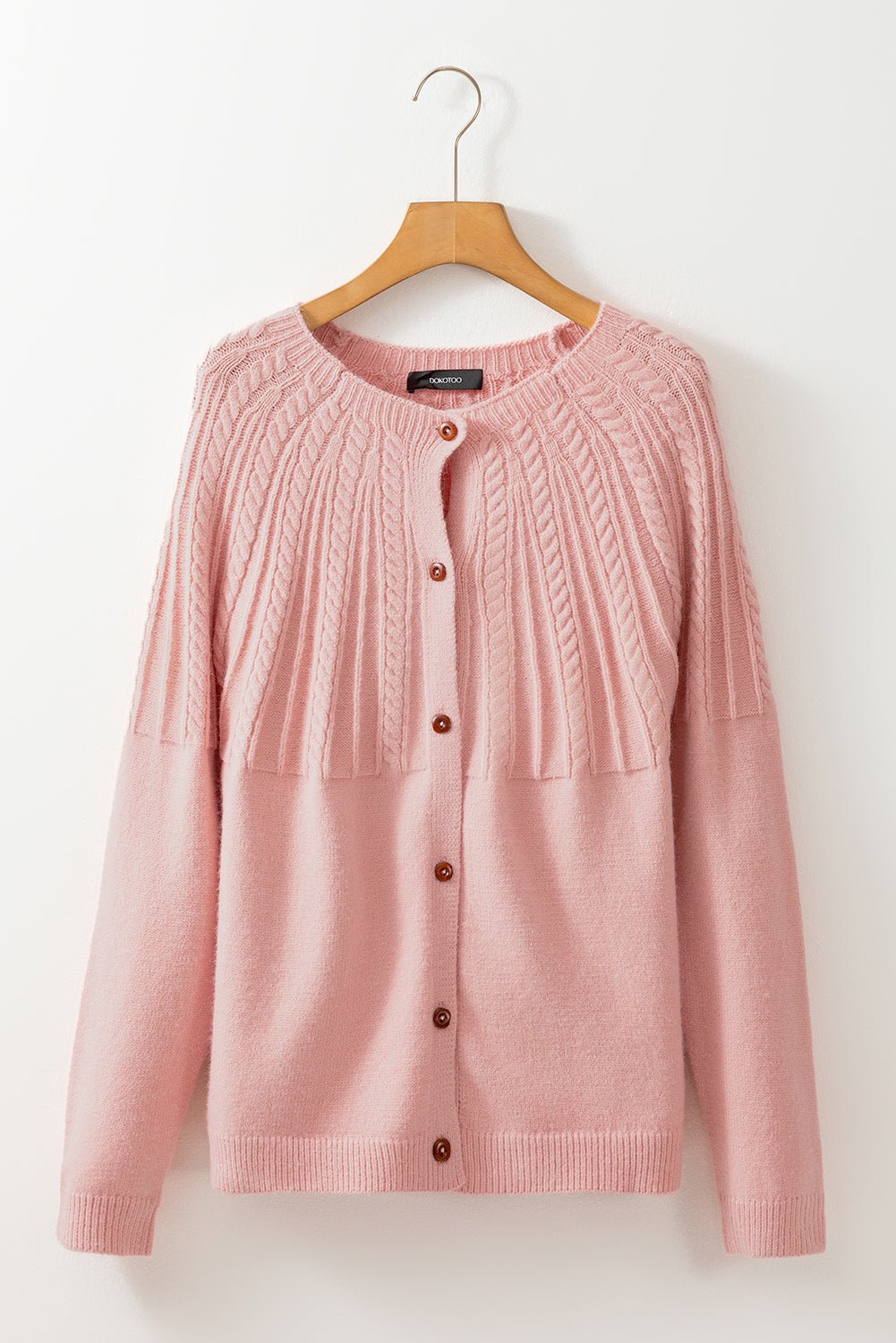 Red Dahlia Solid Color Textured Detail Button Down Long Sleeve Sweater Cardigan - MAD RUFFI