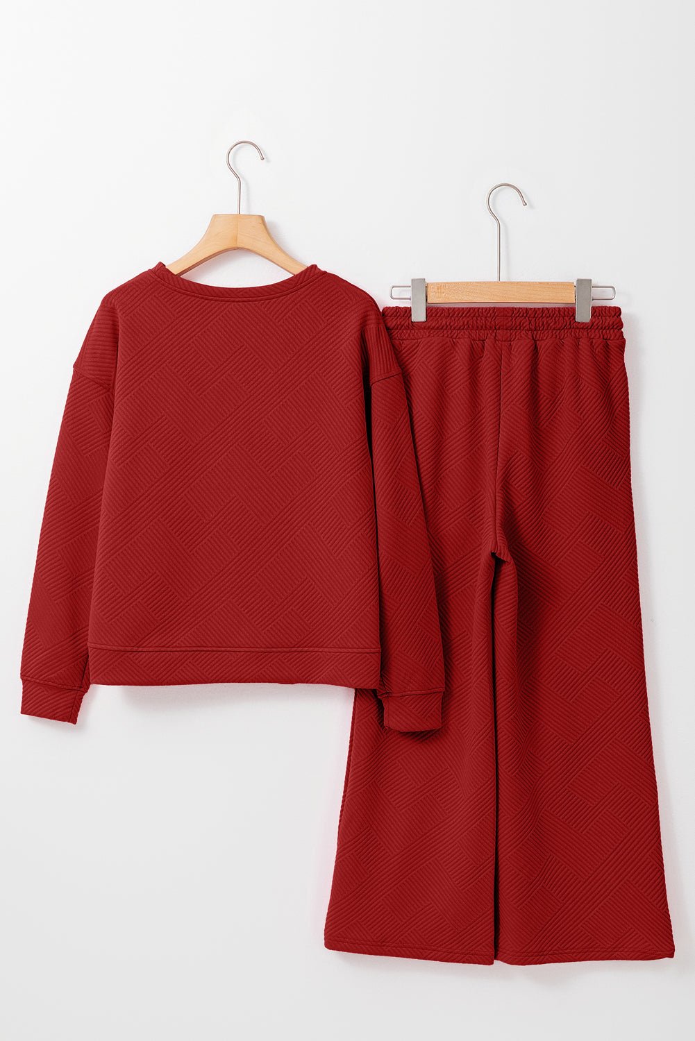 Red Dahlia Textured Loose Slouchy Long Sleeve Top and Pants Set - MAD RUFFI