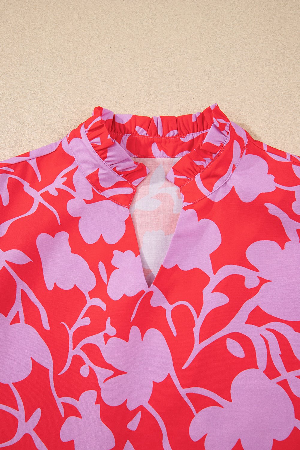 Red Floral 3/4 Sleeve Ruffle Hem Mini Dress - MAD RUFFI