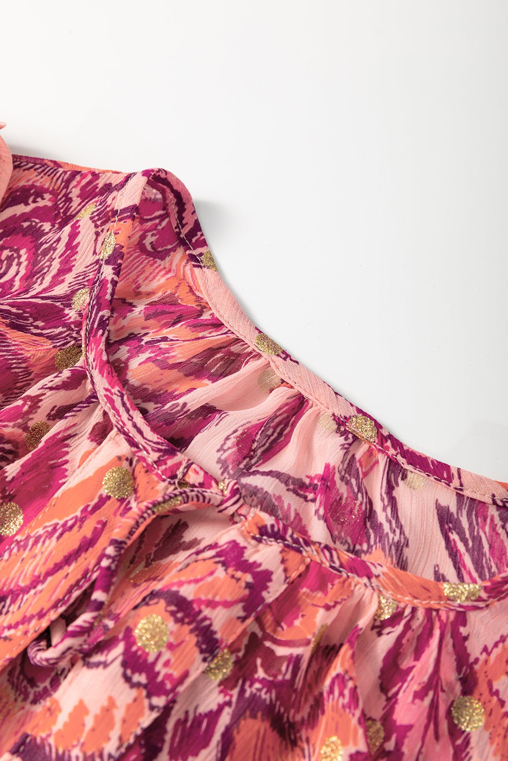 Red Floral Print Ruffle Puff Short Sleeve Blouse - MAD RUFFI