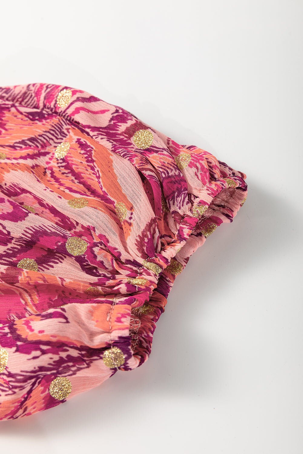 Red Floral Print Ruffle Puff Short Sleeve Blouse - MAD RUFFI