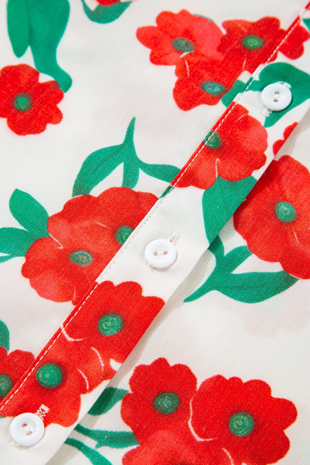 Red Floral Print Ruffle Puff Sleeve Summer Shirt - MAD RUFFI