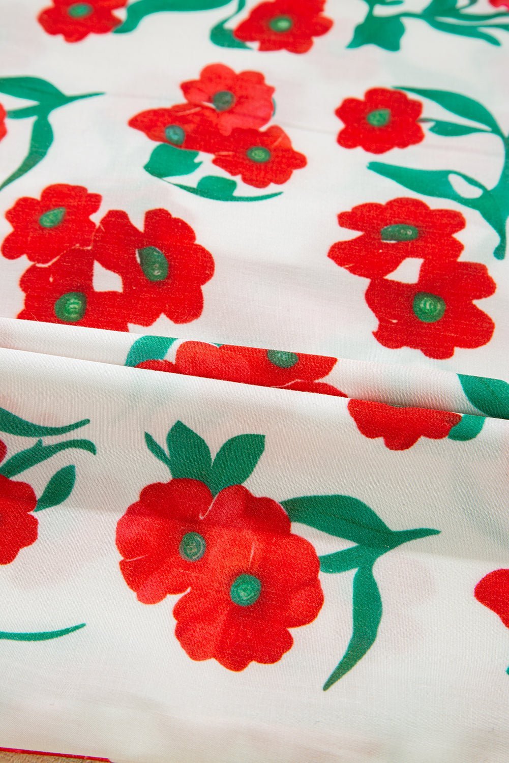 Red Floral Print Ruffle Puff Sleeve Summer Shirt - MAD RUFFI