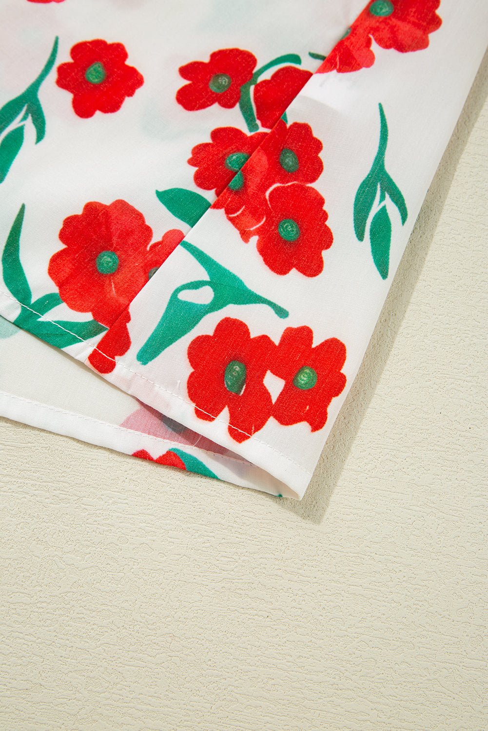 Red Floral Print Ruffle Puff Sleeve Summer Shirt - MAD RUFFI