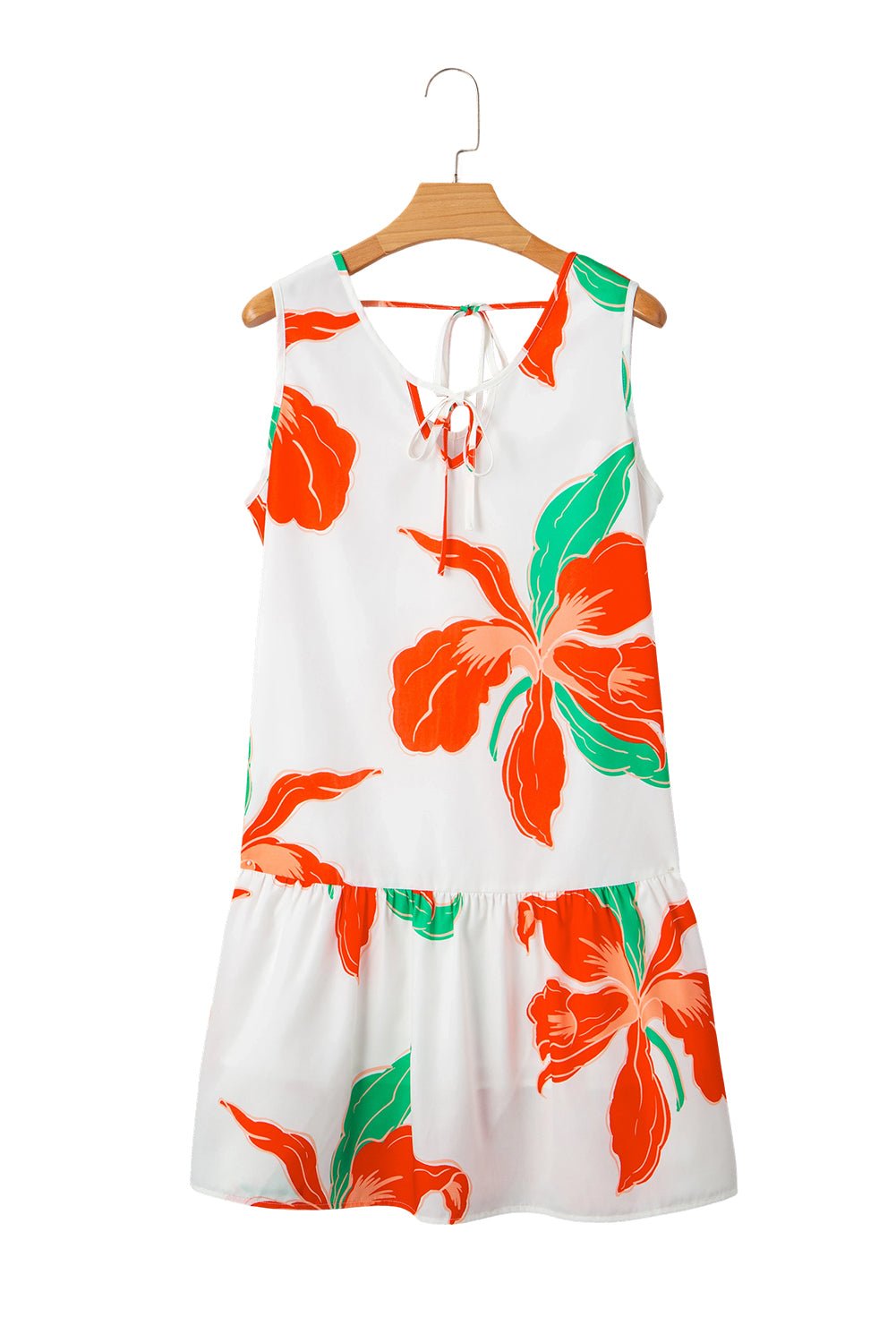 Red Floral Print Tie Front Ruffle Hem Mini Dress - MAD RUFFI