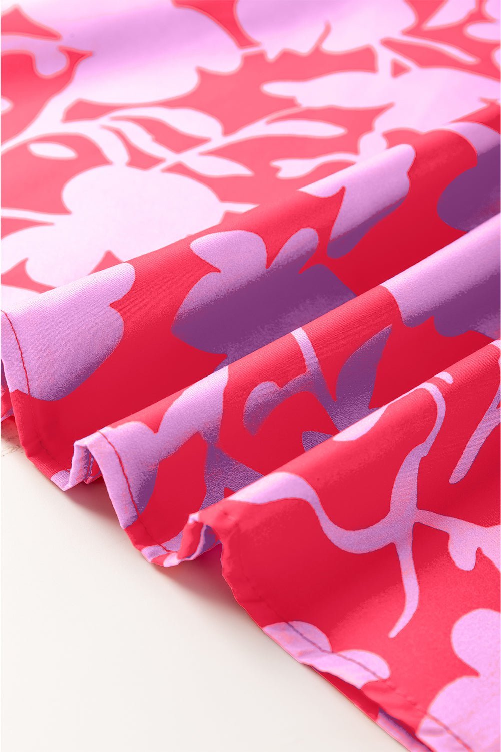 Red Floral Split V Neck Ruffle Puff Sleeve Blouse - MAD RUFFI