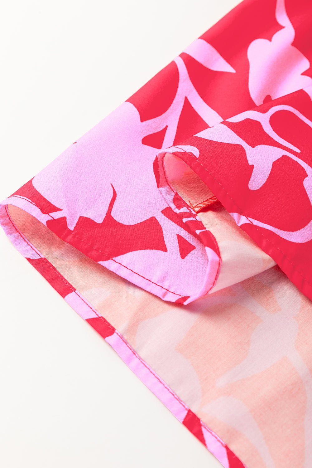 Red Floral Split V Neck Ruffle Puff Sleeve Blouse - MAD RUFFI