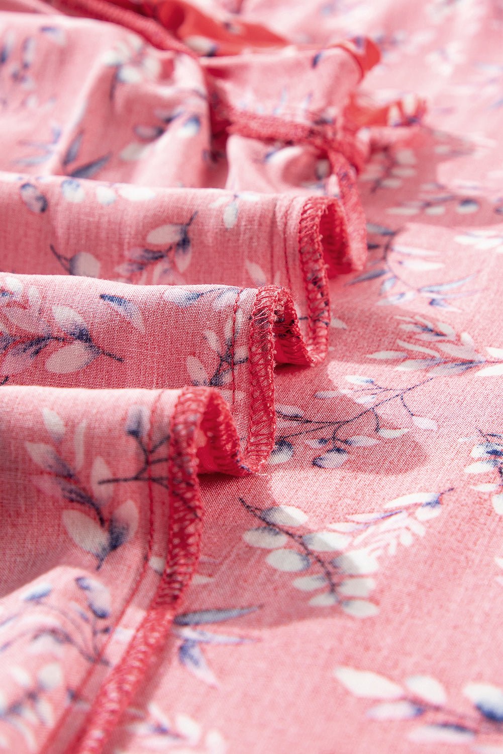 Red Floral Tie Split Neck Flounce Sleeve Blouse - MAD RUFFI