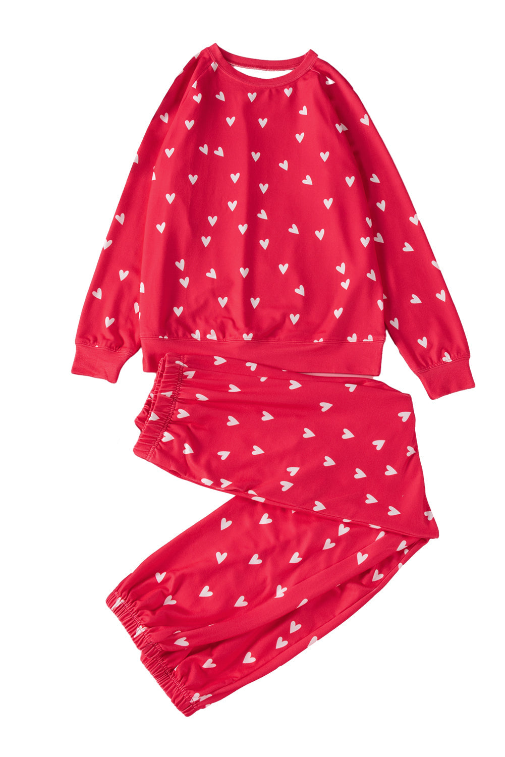 Red Heart Print Raglan Sleeve Top and Pants Set - Two Piece Pants Sets