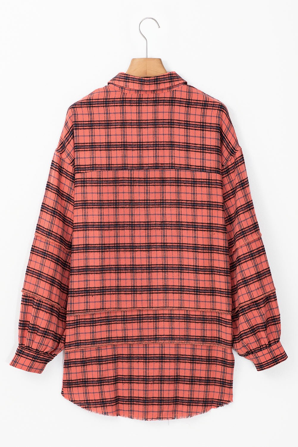 Red Plaid Long Sleeve Distressed Hem Shirt - MAD RUFFI