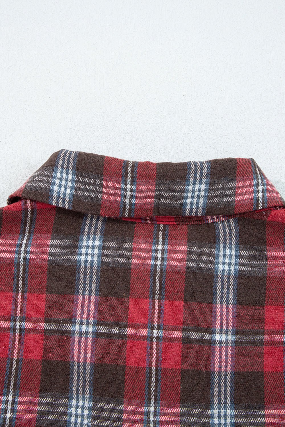 Red Plaid Print Collared V Neck Loose Blouse with Side Slits - MAD RUFFI