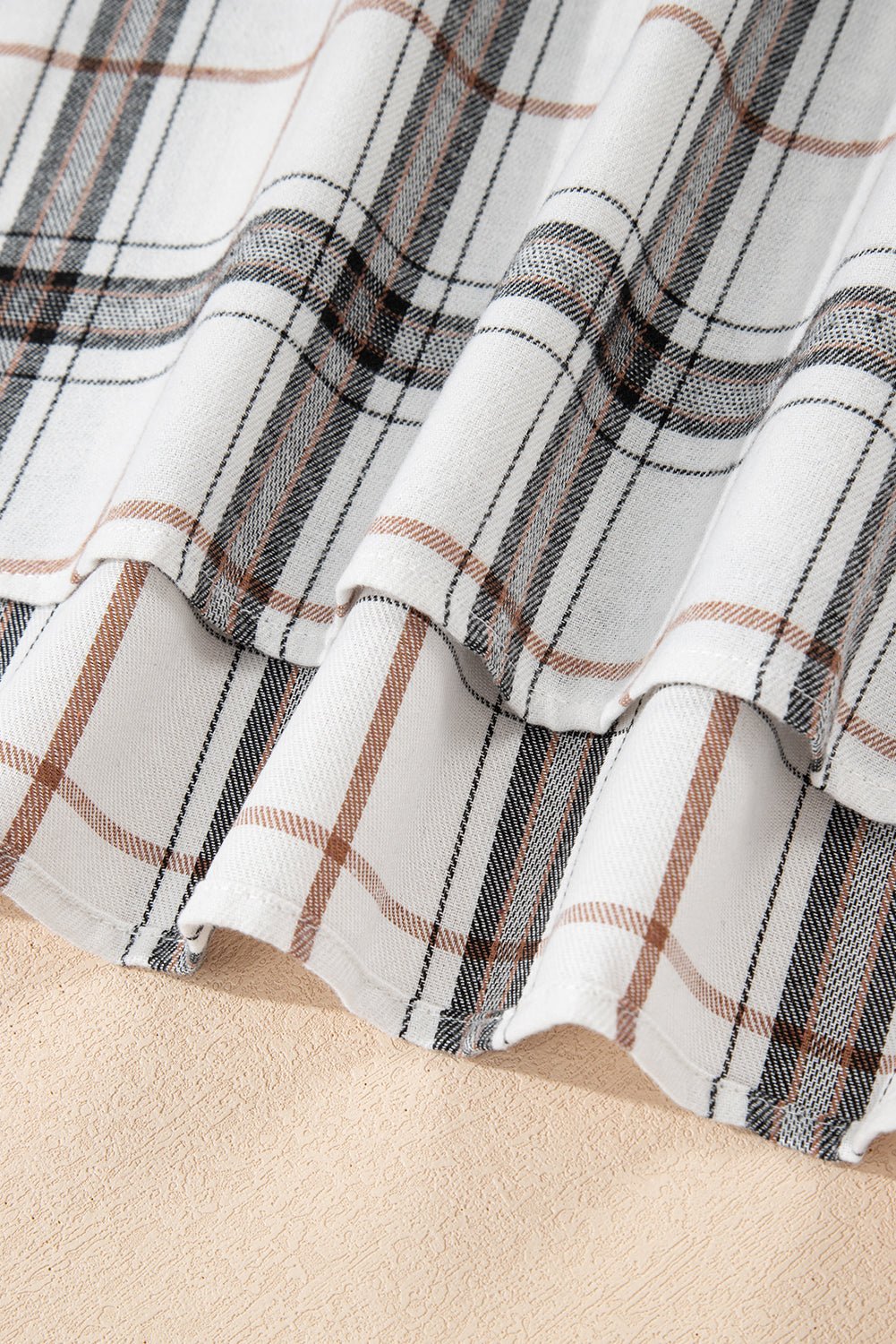 Red Plaid Print Collared V Neck Loose Blouse with Side Slits - MAD RUFFI