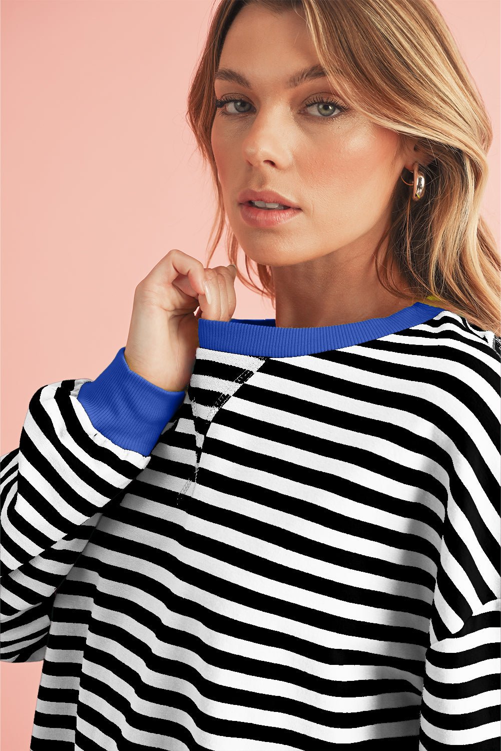 Red Stripe Contrast Edge Oversized Pullover - MAD RUFFI