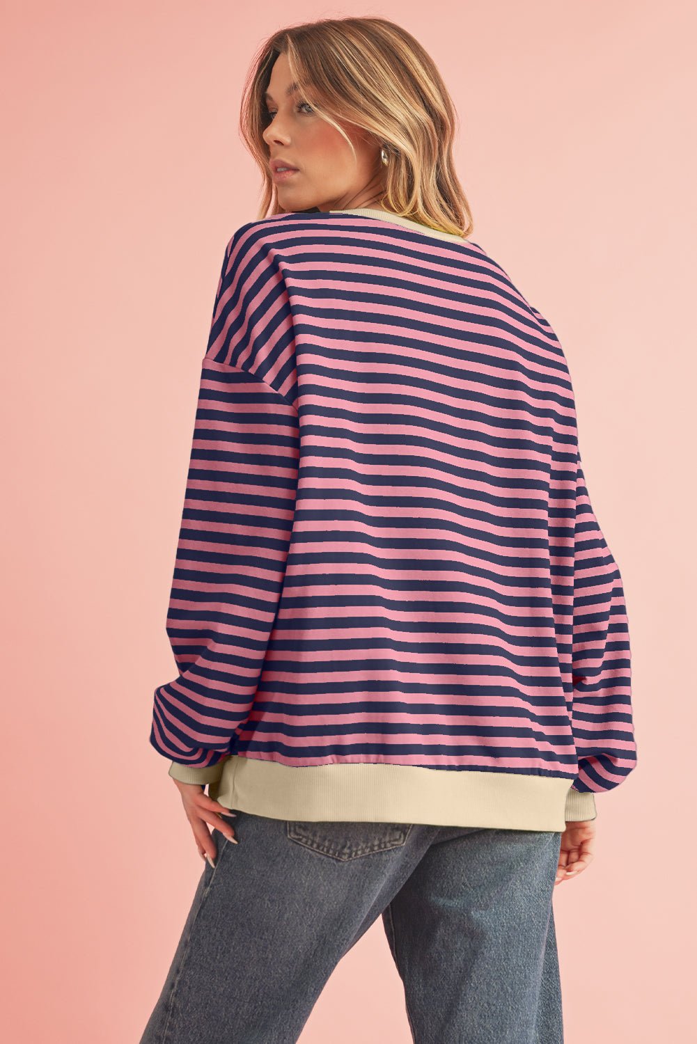 Red Stripe Contrast Edge Oversized Pullover - MAD RUFFI
